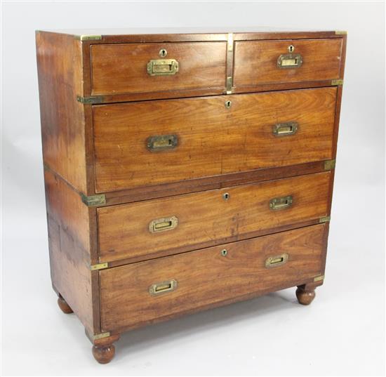 A Victorian mahogany brass bound military chest, W.3ft 3in.